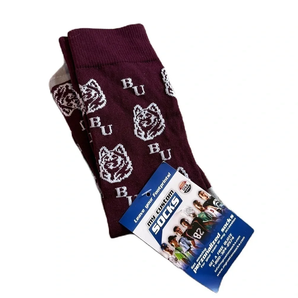 Bloomsburg University Huskies Socks NEW Large Men’s 10-13 Maroon Red Gray